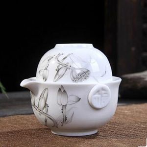 Seramik Çay Seti 1 Pot 1 su bardağı zarif Gaiwan içerir Güzel ve kolay çaydanlık su ısıtıcısı mavisi ve beyaz porselen çaydanlık tercihi201b