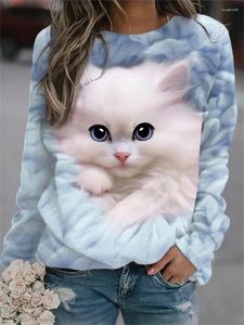 Hoodies femininos 2024 código europeu transfronteiriço estação independente moda pulôver moletom animal gato crewneck hoodie manga longa