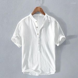 Erkekler Sıradan Gömlek Pamuk Keten Kısa Kollu Gömlek 2024 Yaz Durgun Yaka Tasarımcı Marka Kaliteli Giysiler Üstler Erkekler