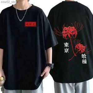 Erkek Tişörtler Anime Tokyo Ghoul Spider Lily T-Shirt Erkek Kadınlar Serin Kane Kiken Grafik Baskı T-Shirts Büyük Boy Sokak Giyim Çiftleri Tees Q240201