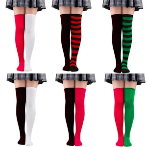 Parti Malzemeleri Kadınlar İki Tonlu Palyaço Uyluk Yüksek Çorap Çizgili Çoraplar Diz Üzerinde Uzun Tüp Anime Cosplay Kostüm