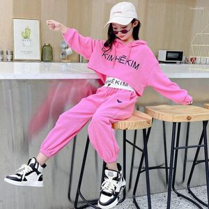 Giyim setleri kızlar Casaul moda Kore tarzı eşofman çocuklar 3pcs yelek kapşonlu pantolon spor takım elbise 5-14 yıl