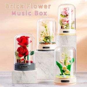 Dekoratif çiçekler romantik yapı taşları müzik kutusu Diy dekorasyon için yapay Rose Love Düğün Sevgililer Günü Annenin Hediyesi