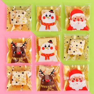 Hediye Sargısı 100 PCS Noel Plastik Şeker Çantaları Karton Noel Baba/Kardan Adam/Geyik Kurabiye Çantası Neol DIY Bisküvi Atıştırmalık Pişirme Ambalaj Malzemeleri