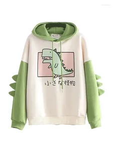 Kadın Hoodies dinozor büyük boy karikatür hoodie kadınlar moda sweatshirt rahat baskı Kore tarzı kalın kış dino üstleri