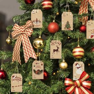 Noel Süslemeleri 100 PCS Mutlu Etiketler Kraft Paper Card Hediye Etiketi Asma Sarma Dekoru DIY Favors Malzemeleri