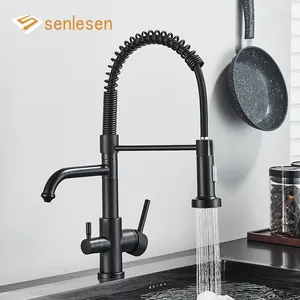 Смесители для кухни Senlesen, матовый черный фильтр, очиститель, двойной распылитель, кран для питьевой воды, вращение на 360 градусов, кран-смеситель для холодной воды