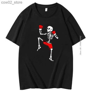 Erkek Tişörtler Muay Thai Yenilik Kafatası Kısa Kollu Tee Dövüş Konforlu Komik Baskılı Tişört Gevşek Camiseta Hombre Giyim Erkek Giyim Üstleri Q240201