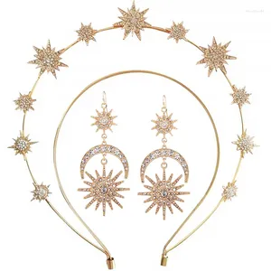 Saç klipsleri Halo Taç Abartılı Güneş Ay Yıldızları Küpe Küpe Rhinestone Kadın Mücevherleri için Rhinestone Altın Boho Vintage Küpe Setleri