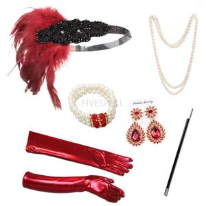 Parti Malzemeleri 1920'lerin Gatsby Aksesuarları Cosplay Slipper Cadılar Bayramı Charleston Kostüm Kırmızı Set Başlığı Büyük Tüy Head Band Sakıf