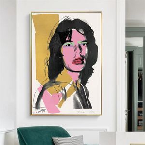 Resimler Retro Andy Warhol Poster Tuval Resim Mick Jagger Portre Posterler ve Yazdırıyor Oturma Odası İçin Duvar Resimleri Ev Dekorati Oti1z