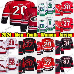 #20 Sebastian Aho ters retro hokey forması #8 Brent Burns Andrei Svechnikov Teuvo Teravainen Ron Francis Staal Seth Jarvis Jaccob Slavin Dmitry Orlov Formaları