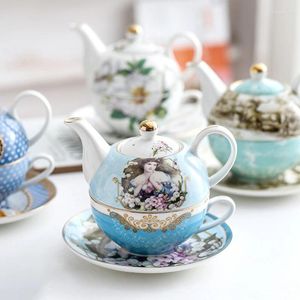 Наборы чайной посуды Керамический портативный креативный чайный сервиз в европейском стиле с одним чайником и чашкой Простой бытовой цветочный офис