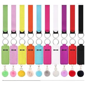 Anahtarlık 30 adet Chapstick Tutucu Anahtarlık Saf Renk Dudak Balsam Koşusu Kabarık Top Anahtar Zincirleri Kızlar İçin