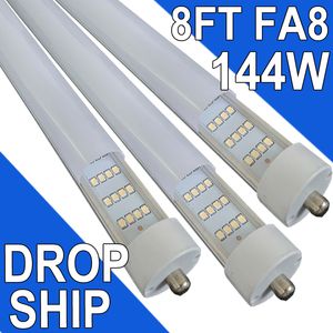 8ft LED tüp ışığı, T8 LED ampul 8 ayak 8 ayak, 144W (300W eşdeğeri), tek pin FA8 taban LED mağaza ışıkları, çift uçlu güç, soğuk beyaz 6000k, sütlü kapak, AC 85-277V