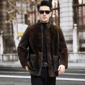 Норковая шуба для мужчин, имитация золотого бархата, стрижка овечьего меха, интегрированный зимний дизайнерский китайский стиль Tang R3D3