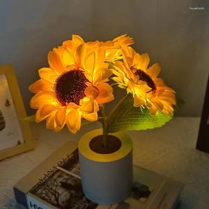 Masa lambaları Ayçiçeği lambası şarj edilebilir başucu yatak odası çiçek ruh hali gece ışık flowerpot masası dekorasyon oturma odası estetik hediyeler