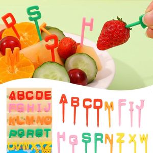 Forks İngilizce Alfabe Meyve Çatal Mini Karikatür Çocuk Snack Cake Tatlı Yemek Pick Kürdan Bento Öğle Yemeği Parti Dekoru