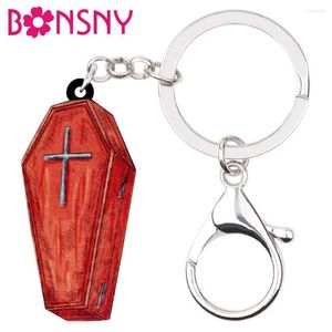 Anahtarlıklar bonsny akrilik cadılar bayramı kırmızı tabut tabutu anahtar zinciri anahtar zinciri yüzük kadınlar için eşsiz punk takılar