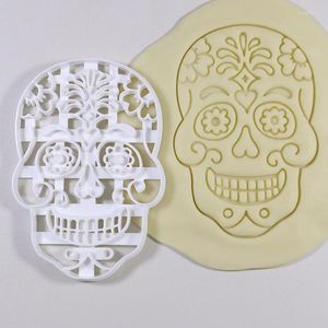 Pişirme Kalıpları Cadılar Bayramı Dekorasyon Kafatası Baş Kurabiye Kesici Kalıp Damgası Ölü Skeloton Yüz 3D Plastik Bisküvi Pres Küfü Araçlar için