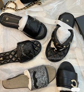 Paris 2023 New Luxury designer Women Sandals channel quilted ch Double Jelly Style Casual Women Flat Slippers Summer Beach Women Slides Macaron sandalias
