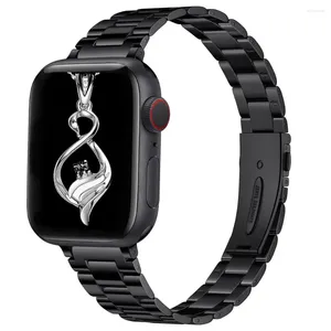 Elma bandı için ince kayış izleyin 40mm 41mm 38mm 44mm 45mm 49mm İnce Paslanmaz Çelik Metal Bilezik Iwatch Serisi SE 8 7 6 3 Ultra