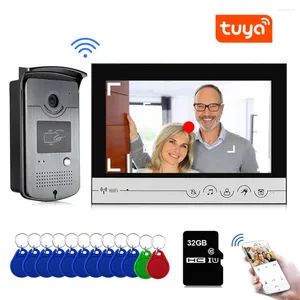 Видеодомофоны, 9-дюймовый монитор Tuya, умный Wi-Fi дверной звонок, домофон с RFID-камерой доступа, телефон, система внутренней связи, поддержка TF-карты