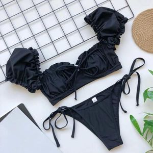 Kadın mayo iki parçalı 2pcs/set şık saf renk kablosuz bayanlar, tatil için bikini fırtınası