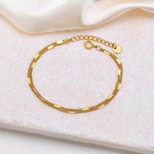 Bağlantı Bilezikler Kadınlar için zarif çift zincirli bilezik parıltı düz katmanlı bileklik 18k altın kaplama stainles çelik minimalist mücevher