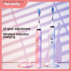 Diş fırçası kablosuz şarj sonik elektrikli diş fırçası eşleştirilmiş set sevgilisi hediye yetişkinler yumuşak kıl elektronik kablosuz şarj pembe ve beyaz q240202