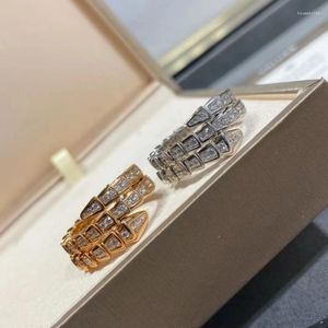 Küme halkaları 925 Gümüş Altın Kaplamalı Yüksek Doku İki Bobin Bahar Yılan Yüzüğü Avrupa ve Amerikalı Kadın Moda Markası Mücevher Hediyesi