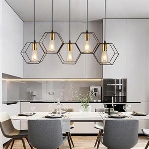 Kolye lambaları Modern LED avize asılı E27 lambası geometrik metal çerçeve Masanın üstünde yaratıcı ışık için uygun yatak odası290g