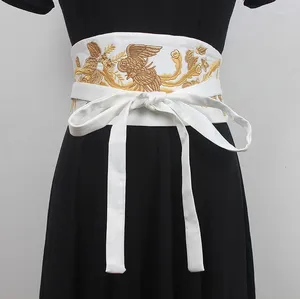 Kemerler Çin tarzı nakış kemeri kuşak beyaz kırmızı siyah geniş kadın kumaş elbise dantel dekoratif
