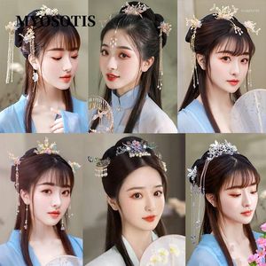 Saç klipleri Çin xiuhe aksesuarları seti uzun saçaklı vintage çiçek el yapımı saç pençesi stil hanfu takı