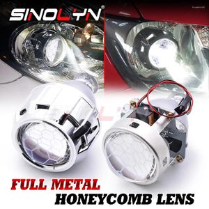 Sistema de iluminação sinolyn 2.5 Polegada lentes de projetor bi xenon para faróis h7 h4 favo de mel azul luzes do carro acessórios do farol de metal
