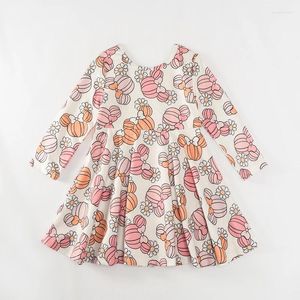 Kız Elbiseler Sonbahar Sonbahar Şükran Günü Cadılar Bayramı Bebek Kız Çocukları Kabak Çiçek Sütü İpek Twirl Twirl Dress Uzun Kollu Diz Uzunluğu