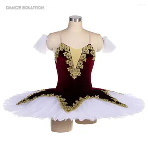 Sahne Giyim Yetişkin Çocuk Bale Dans Kostümü Bordo Kadın Korse Tutu Altın aplike Kostümleri Kadınlar için Kostümler Bll062