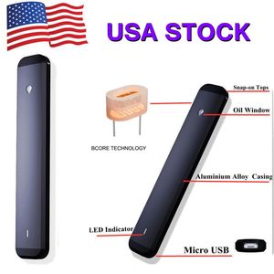 USA STOCK Caneta Vape Descartável 1ml Cartuchos E-cigarro Óleo Grosso Pod Vazio Porta Micro USB Recarregável 280mAh Bateria Cerâmica Bobinas Vaporizador 200pcs / case