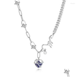 Ожерелья с подвесками, модное темно-синее кристаллическое сердце, ожерелье для женщин, повседневная жемчужная ключица, массивные звеньевые цепи, колье, очаровательные ювелирные изделия Dhn0Y