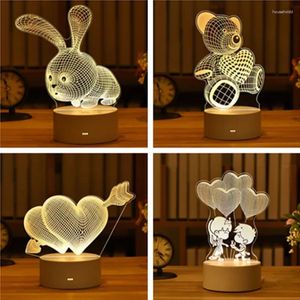 Gece Işıkları Sevgililer Günü Hediye Aşk 3D Lamba Akrilik LED Işık Düğün Dekorasyonu Bebek Duş Çocukları Doğum Günü Partisi Tavşan Paskalya Dekoru