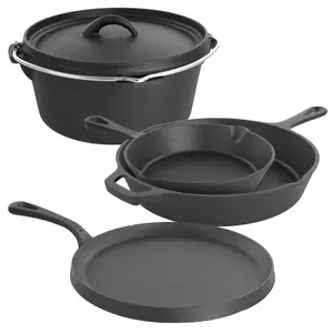 Чугунные сковороды, набор кухонной посуды из 5 предметов, кастрюли и сковорода вок из углеродистой стали для яиц