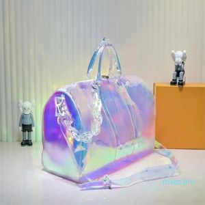 дизайнерская дорожная сумка 2024 мода старая цветочная сумка багажное плечо большая сумка открытый цвет Аврора кристалл крутой прозрачный внешний вид огромный