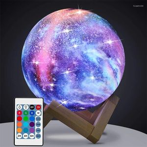 Gece Işıkları 3D Moon Lamba Kids Işık Galaxy 16 Renkler Erkekler/Kızlar/Çocuklar için Doğum Günü Hediyeleri Olarak Dokunmatik Kontrol İle Led