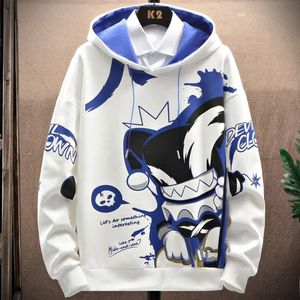 Moletons para homem solto azul manga roupas masculinas com capuz anime hoodies luxo bem-vindo negócio designer suor camisa emo streetwear 240119