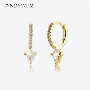 Dangle Küpeler Andywen 925 STERLING Gümüş Altın Clear Zircon CZ Kısa Başak Sonsuzluk Çember Küpe Döngü Kolye Takı Düğün Hediyesi