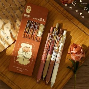 4 шт., гелевые ручки с романтическими розами, винтажные 0,5 мм, черные чернила, нейтральные Kawaii, корейские канцелярские принадлежности, фирменные офисные принадлежности