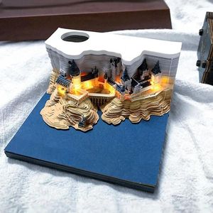 Yaratıcı El Sihirli Kale Haftalık Takvim Hafif Ofis Masası 3D Kağıt Oyma Sanat Zanaat Not Defteri Yapışkan Not Ped Dekor