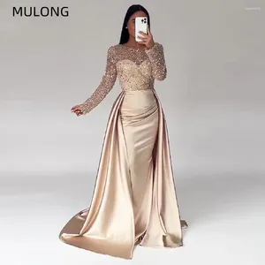Parti Elbiseleri Mulong Elegant Lüks Dubai Akşam Kadın için 2024 Ey Boyun Uzun Kollu Boncuklar Sequin Resmi Balo Gelinlik