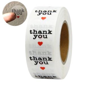 wholesale 3000Pcs 500pcs roll round transparent thank you stickers with red heart seal label gift wrapping stationery stickers ZZ