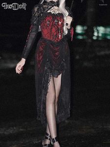 Sıradan Elbiseler Insdoit Mesh Straplez Gotik korseler dantel elbise lolita vintage seksi patchwork parti kolsuz cosplay mi sahası
